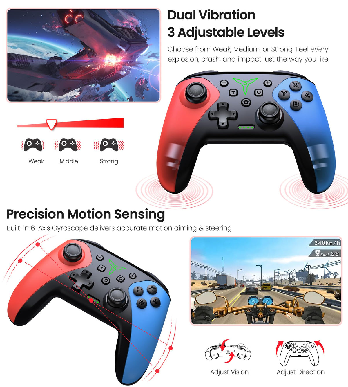 Wireless Switch Controller for Nintendo Switch/Switch 2/Lite/OLED Controller, Switch Controller with a Mouse Touch Feeling on Back Buttons, Extra Switch Pro Controller with Wake-up,Programmable, Turbo Function