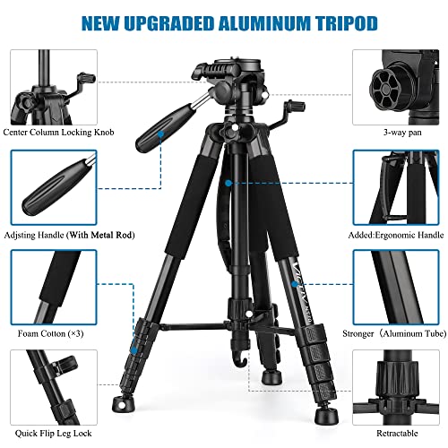 VICTIV 74” Camera Tripod, Tripod for Camera and Phone with Phone Holder | Aluminum Professional Tripod Stand for Canon Nikon with Carry Bag, Compatible with DSLR, iPhone, Spotting Scopes, Gopro