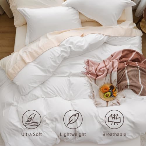 Bedsure Prewashed Duvet Cover Queen, Bedding Set with Zipper Closure, White | Ultra Soft, Relaxed Texture, Breathable Comfort, Hidden Zipper, 8 Corner Ties, Easy Care, OEKO-TEX Certified, Year-Round Use