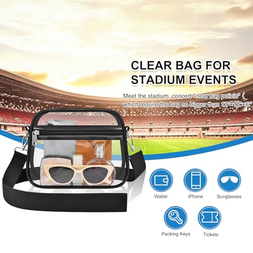 Clear Bag for Stadium Events Stadium Approved Women's Top-Handle Handbags | Mini Small Clear Bag Purse with Wide Adjustable Strap and Front Pocket for Sports Concerts, Festivals