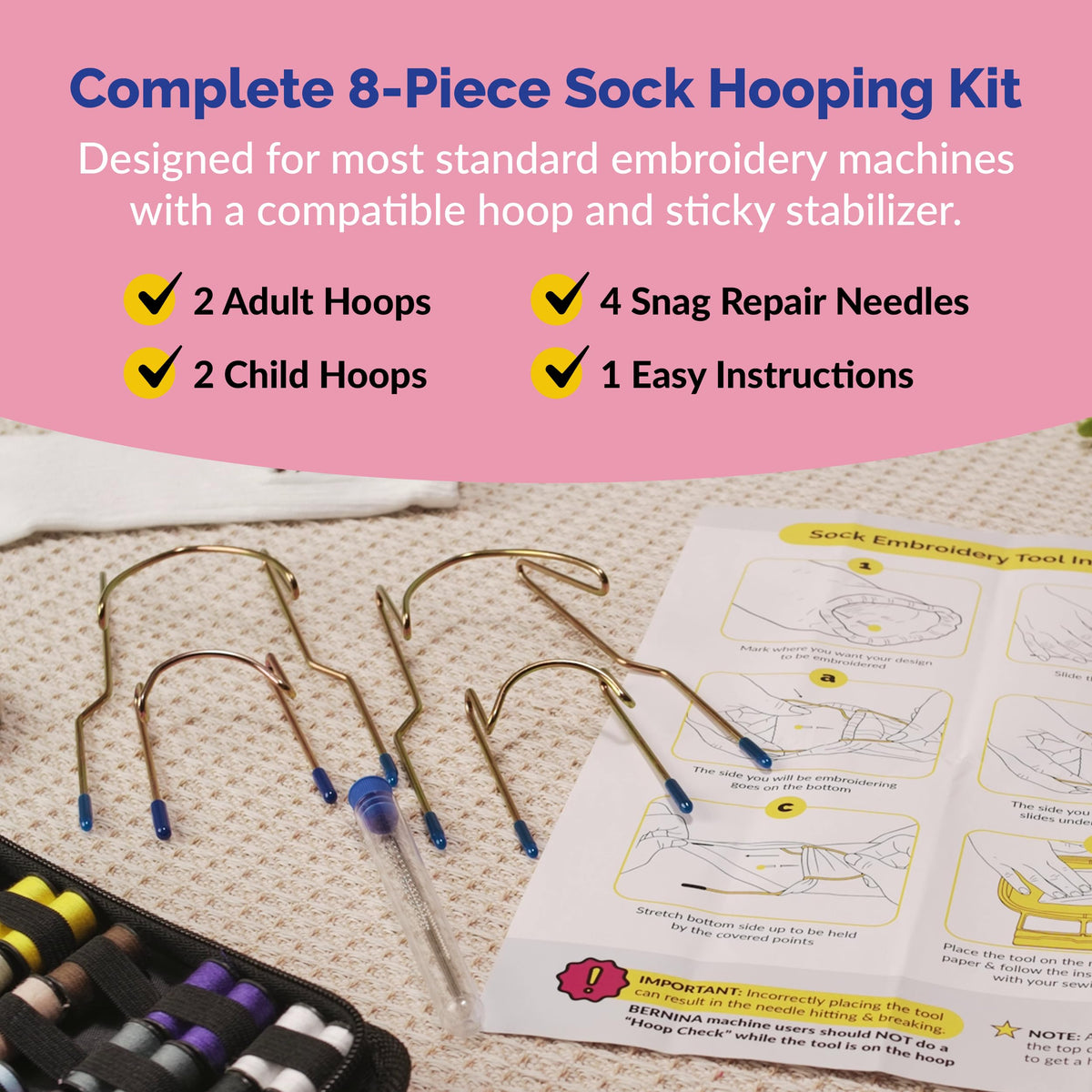 Sock Hoop for Embroidery Machine | Sock Hoop Set for Embroidering Designs on Any Machine. Embroidery Accessories and Supplies with Universal Compatibility. Makes Embroidering Socks Easy - 4 Pack