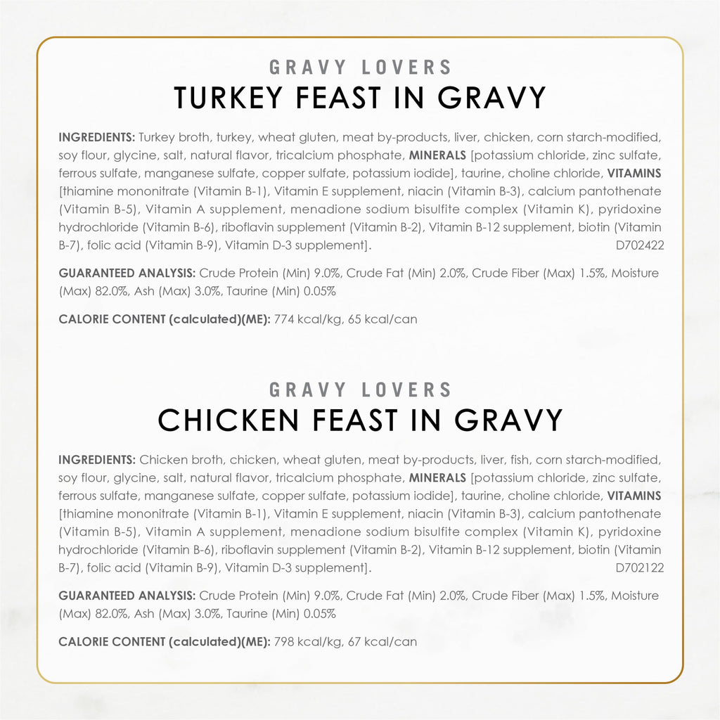 Purina Fancy Feast Gravy Lovers Wet Cat Food, 3 oz Cans, 30-Pack | Variety Pack with poultry and beef grilled gourmet recipes, made with no artificial colors or preservatives