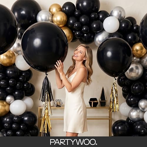 PartyWoo Black Balloons 140pcs Different Sizes of 18 12 10 5 Inch | Balloons for Baby Shower Birthday Graduation Casino Gaming Anniversary Retirement Baby Party Decorations Black-Y18
