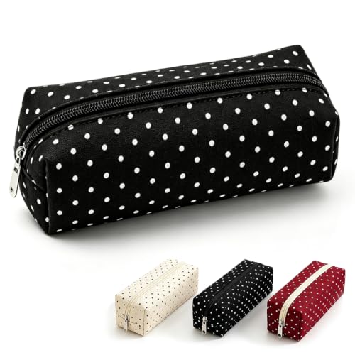 Polka Dot Pencil Case, Cute Pencil Pouch (Black) | Multi-purpose Makeup Bag for Women, Y2K Vintage Stationery Organizer for School & Travel