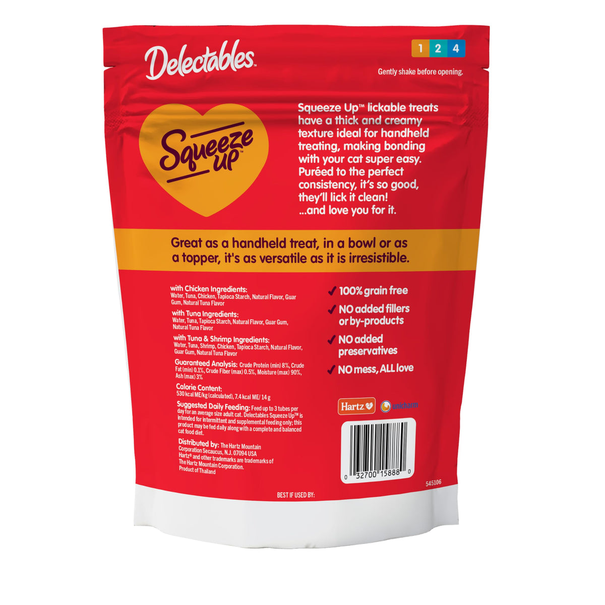 Delectables Squeeze Up Variety Pack, Creamy Squeezable Puree, Lickable Wet Cat Treats, Grain Free, No Added Fillers, No By-Products, No Added Preservatives, 0.5 Ounces Tube, 24 Tubes Total