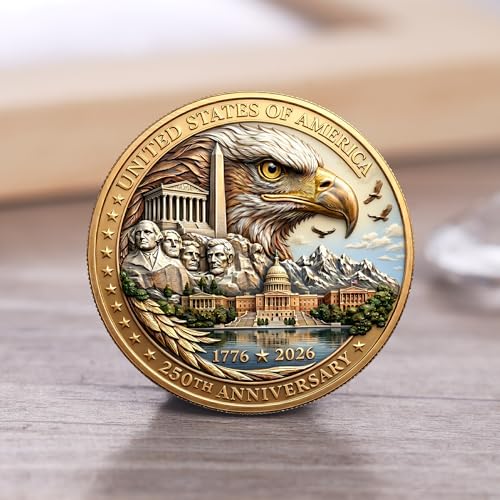 USA 250th Anniversary Commemorative Coin - American Eagle & Patriotic Symbols Collectible - America 250 Merchandise for Celebration & Gifting (1776-2026) (250th-Presidents-eagle)