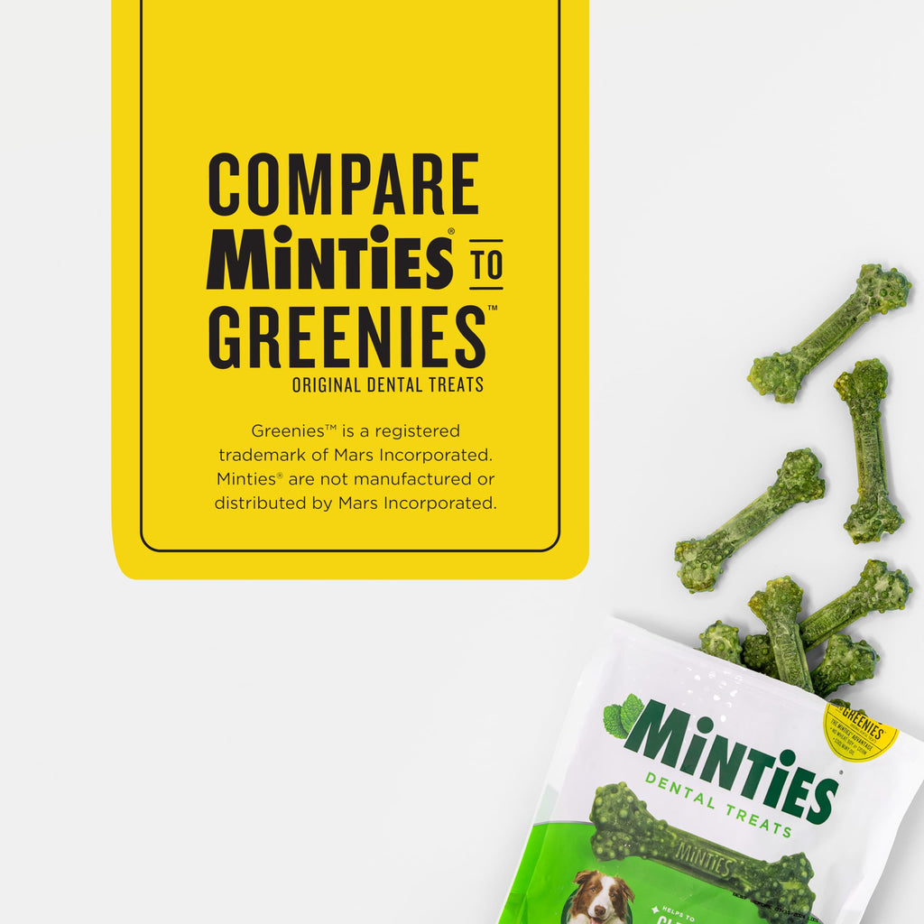 Minties Mint Dental Chews for Dogs, Medium Breeds 25-50 lbs, 40 Ct | Vet-recommended mint dental bone; scrubs teeth as dogs chew; fights plaque, tartar & bad breath; no soy/wheat/corn