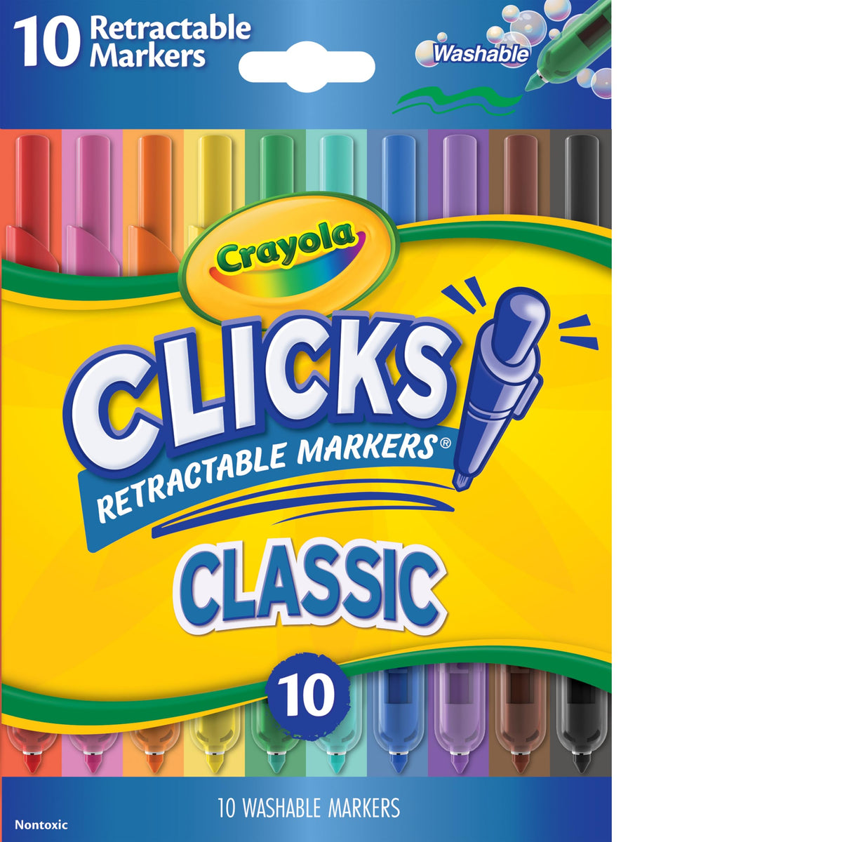 Crayola Clicks Retractable Tip Markers (10ct), Washable Cone Tip Art Marker Set, Cute Aesthetic School Supplies, Classroom Must Haves, Ages 8+