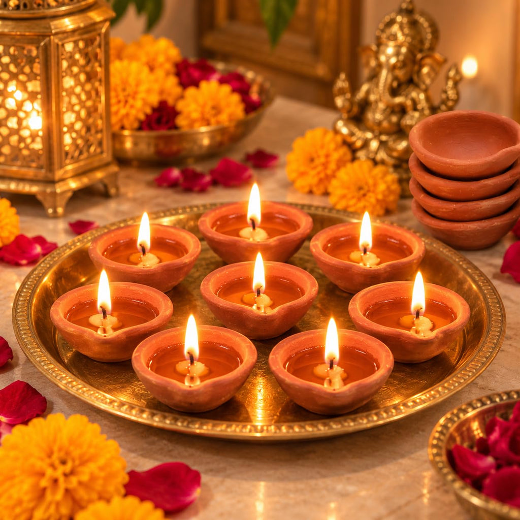 TIED RIBBONS 24 pcs Handmade Natural Clay Diya for Indian | Traditional Homemade Diwali Diyas Tealight | Indian Oil Lamp | Diwali Decorations | Indian Gifts, Pooja Decor | Terracotta Diyas