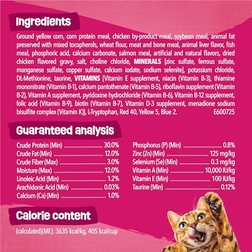 Purina Friskies Gravy Swirlers Dry Cat Food, Chicken & Salmon, 3.15 lb Bag | Protein-packed cat food kibble with swirls of delicious gravy baked in, supports immune and heart health