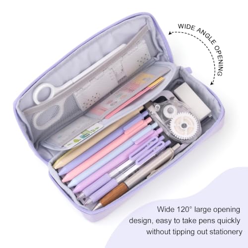 CICIMELON Pencil Case, Wide Opening Pen Pouch Bag for School Supplies | Compact Size, Multi-compartment Pencil Pouch Storage Organizer Bag for Students College Office, Purple