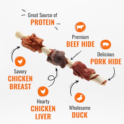 Good 'n' Fun Kabobs Long-Lasting Dog Treat Made With Real Protein, 24 oz | Premium Chicken, Pork and Beef Hide Chew, Supports Dental Health and Mental Stimulation, For Adult Dogs