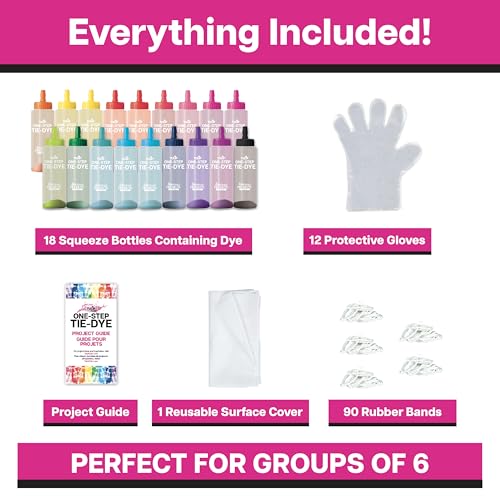 Tulip One-Step Tie-Dye Kit, 18 Bottles, 14 Colors, Fabric Dye for Shirts | Rainbow Tie Dye Party Supplies for Kids, Adults & Group Crafts, 2.75 fl oz Bottles