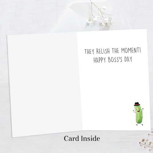 Funny Pickle Pun Boss's Day Card for Boss,Boss's Day Card Gift for Him Her. | Cute Pickle Boss Day Card, Humorous Workplace Joke Card for Boss with Golden Envelope