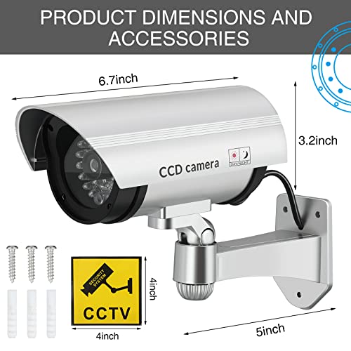 8 Pack Fake Security Cameras with Flashing LED for Home & Residential | Dummy Surveillance Camera, Front Door Backyard Driveway Mailbox Outside & Indoor Security, Fake CCTV, Warning Stickers