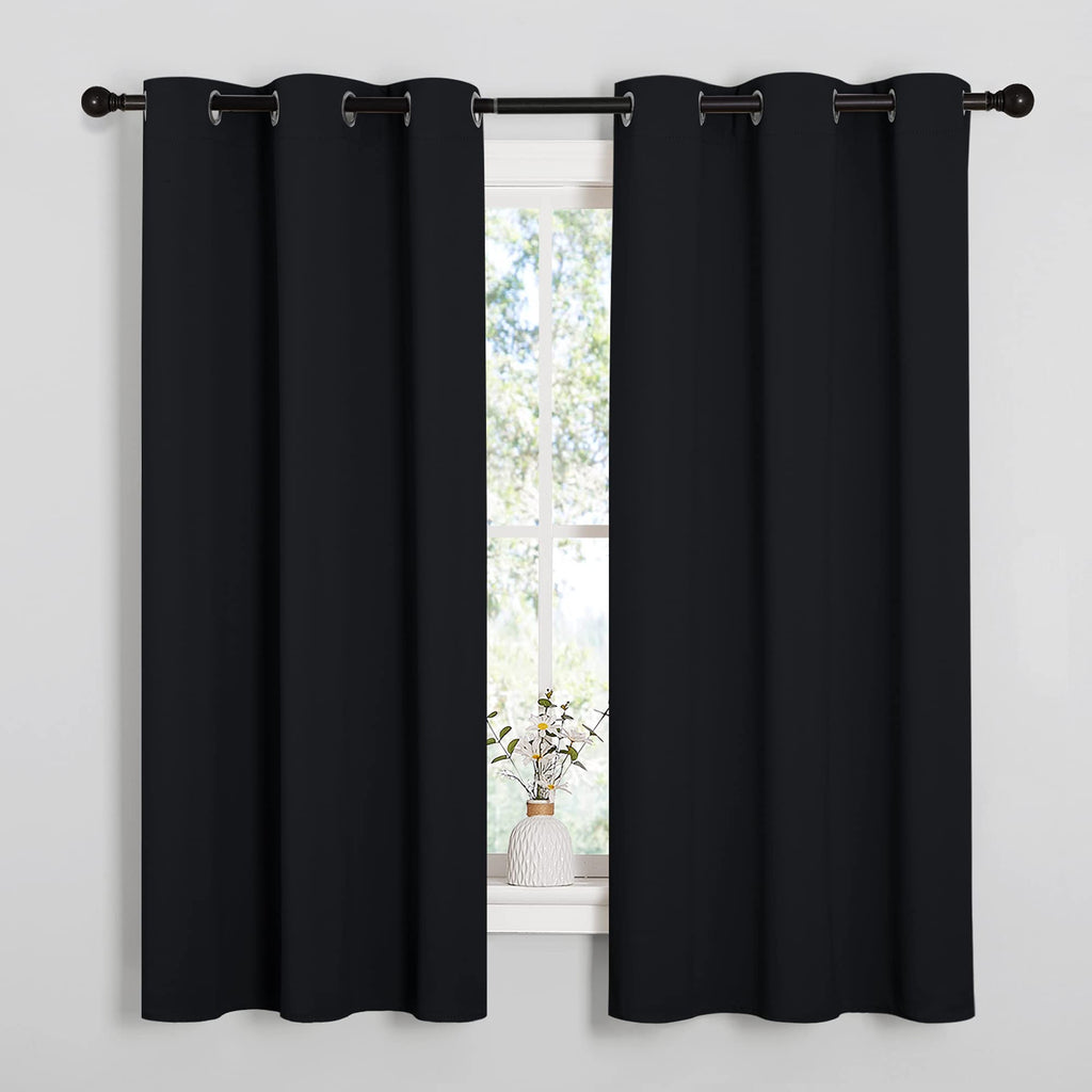 NICETOWN Black Blackout Curtains for Bedroom 42" Wide x 63" Long 2 Panels | Solid Grommet Thermal Insulated Drapes, Noise Reducing, Light Blocking, Room Darkening Decor for Kitchen Window Treatments