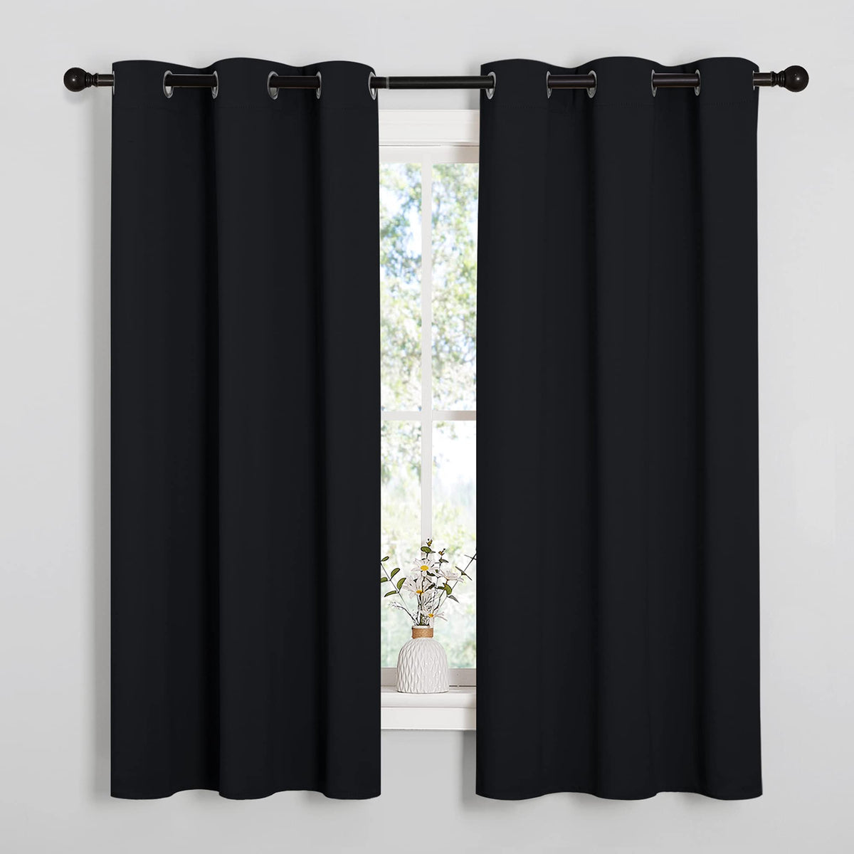 NICETOWN Black Blackout Curtains for Bedroom 42" Wide x 63" Long 2 Panels | Solid Grommet Thermal Insulated Drapes, Noise Reducing, Light Blocking, Room Darkening Decor for Kitchen Window Treatments