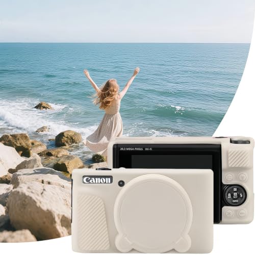 Camera Case for Canon PowerShot SX740/ SX730 Digital Camera, SX740 HS Case | Soft Silicone Protective Case Removable Lens Cover, Comes with 2 Screen Protectors and 1 Wrist Strap. (Mist White)