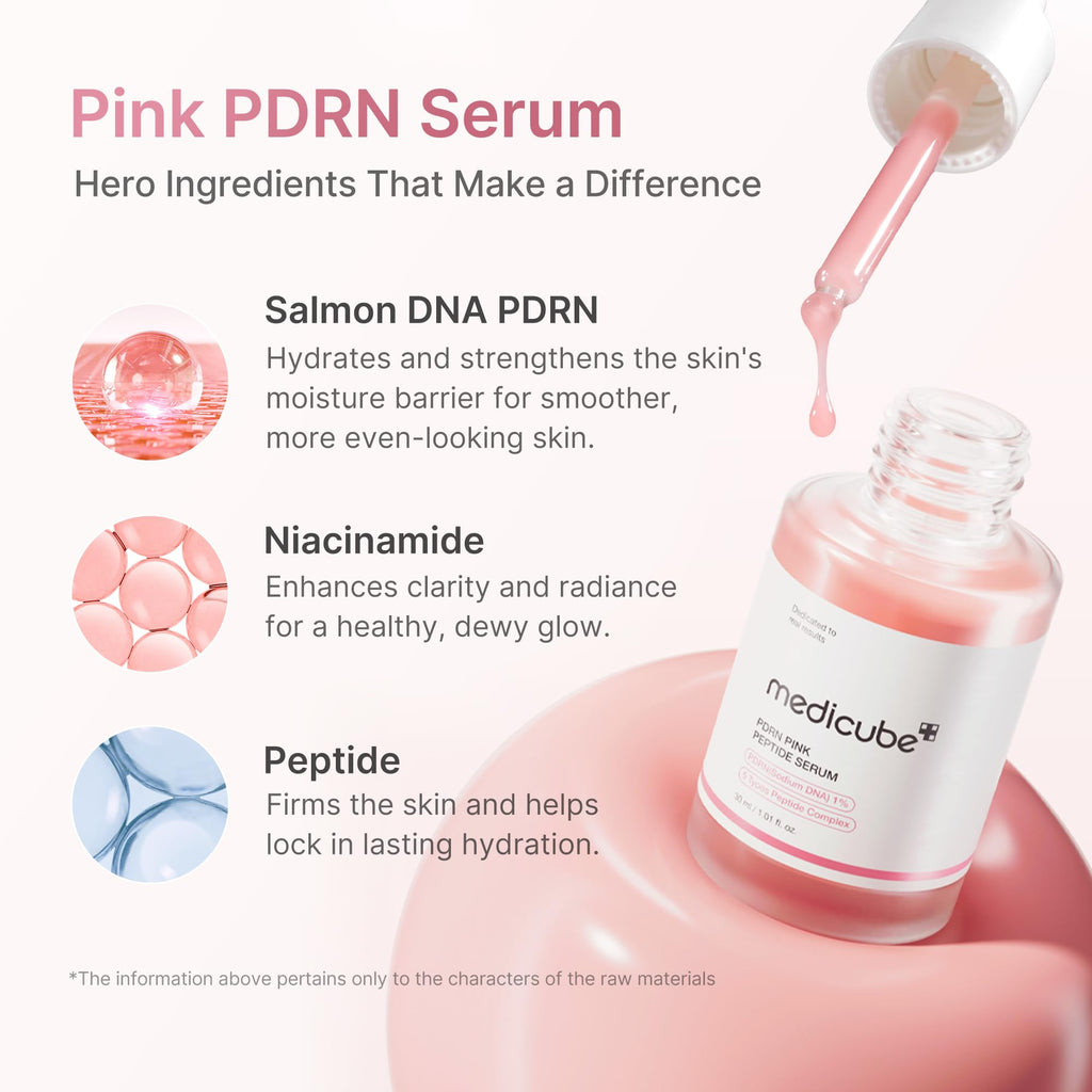 medicube PDRN Pink Peptide Serum with Salmon DNA, Firmer, Even-Looking Skin | Pink Glow Serum with Peptides & Niacinamide for Hydration, Firm-Looking Skin & Uneven Tone Care, Korean Skincare, 1.01 fl.oz.
