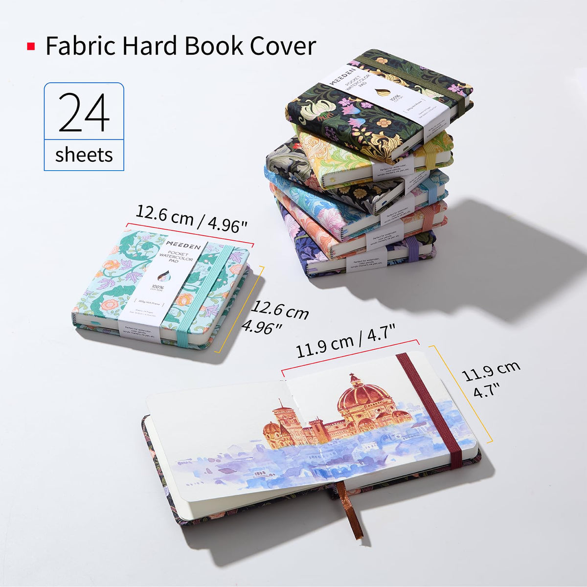 MEEDEN 100% Cotton Watercolor Journal: Hot-Pressed Travel Sketchbook | 24 Sheets Watercolor Paper - Portable 4.7"x4.7" Square Water Color Book for Adults Art Painting, Violet Iris