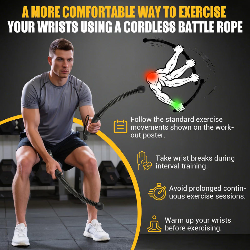 Ropeless Battle Rope for Home Gym, Heavy Duty Portable with Poster | Cordless Battle Ropes with Non-Slip Handle for Wrist Protection, Battle Ropes for HIIT and Low-Impact Aerobic Training