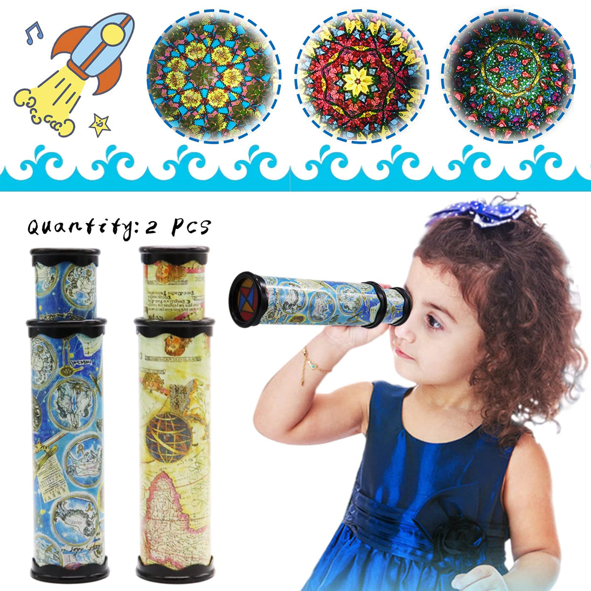 Xeehwb 2 Pack Classic Kaleidoscope Toy,Magic Rotating Kaleidoscope,Stretchable Long World Kaleidoscope,Educational Toy Kaleidoscope for Children Gifts