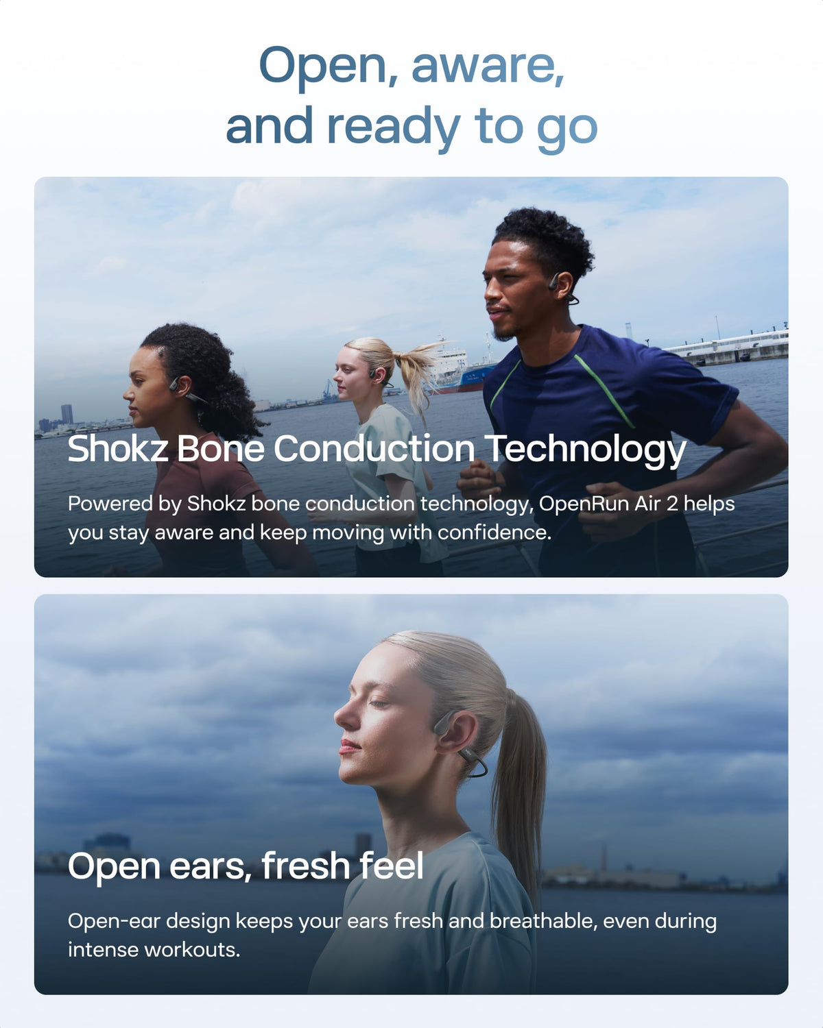 SHOKZ OpenRun Air 2 Bone Conduction Open-Ear Bluetooth Headphones，Black | Bundle with Hair Band；26.4g lightweight; Secure fit; PremiumPitch 3.0 sound; IP67; 10H battery; Running/cycling/hiking