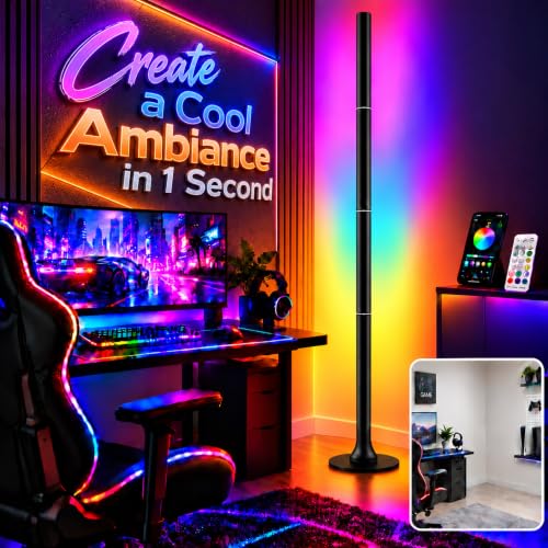 Corner Lamp for Gaming Room: Instant Ambiance in 1S - 16 Million DIY Colors | LED RGB Floor Light with Music Sync Color Changing - App/Remote Control Ambient Lighting for Music/Movie/Studio Room Decor
