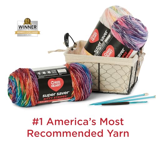 Red Heart Super Saver Bitty Stripes Crochet Yarn, Unicorn Mane, 2-Pack | #4 Medium Worsted 100% Acrylic Self-Striping Yarn for Knitting, Blankets, Hats, Scarves, and Sweaters, 515 yards, 283g/10oz