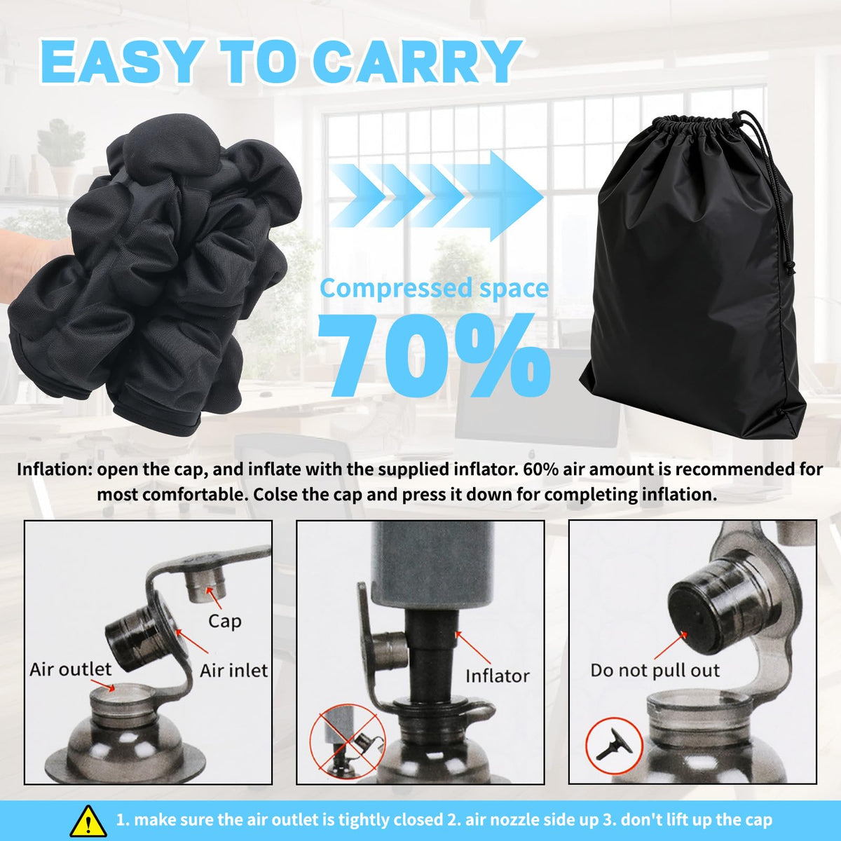 Vewxebo Sondor Travel Seat Cushion- Airplane seat Cushion for Long Flights | Inflatble seat cushion for Office，Chairs,Car and Wheelchair.Portable and Ergonomically Designed Cushion.