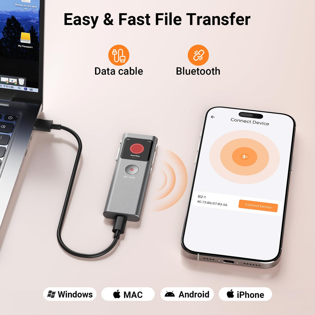 AI Voice Recorder, Transcribe & Summarize with AI Note Taker | Voice Recorder for Meetings & Lectures & Interviews, Voice Activated with Playback, 90+ Languages, Portable Tape Recorder