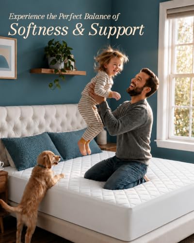 Queen Mattress Pad, Quilted Mattress Protector Topper fits 16" Deep Pocket | White, Soft Breathable Fitted Mattress Cover, Noiseless, Machine Washable for Home & Hotels by Utopia Bedding