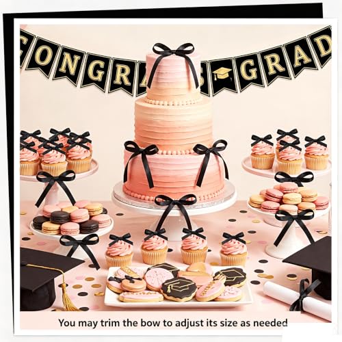 30 Pack Bow Cake Toppers Black Ribbon Bows for Cake Halloween Party Decor | Black Ribbon Bow Halloween Party Decorations Birthday Decorations for Baby Shower, Wedding, Engagement, Bachelorette Party