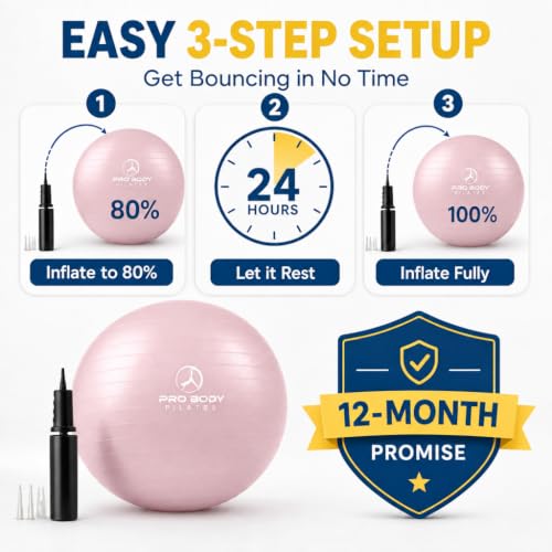 ProBody Pilates Pregnancy Ball with Guide - Birthing Ball | 1.7mm Anti-Burst PVC, CA 10P Certified, 55/65/75 cm, Guide, Doula & Midwife Use, Pump, Pregnancy Essentials
