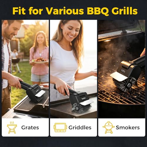 Electric Grill Brush, Cordless Rechargeable Grill Cleaner, BBQ Grill Brush | 1100RPM Cleaning Power, Max 180-Min Runtime, Replaceable Stainless Steel Head, Backyard BBQs, Park Picnics, Tailgates