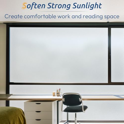 rabbitgoo Frosted Glass Window Privacy Film, Static Cling, 17.5" x 78.7" | Heat Control UV Blocking Sticker, Non Adhesive Removable Tint, No Glue Anti-Glare Renter Friendly Coverings for Home Bathroom