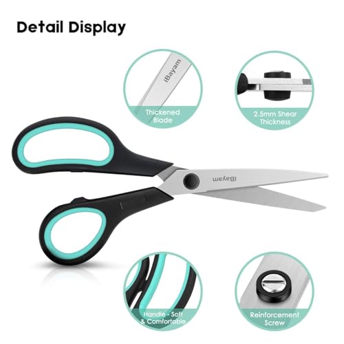 iBayam 8.5" Heavy Duty Scissors All Purpose for Office School Crafts Sewing | 3-Pack, Ultra-Sharp 2.5mm Stainless Blades, Comfort Grip Handles, Left & Right Handed – Teacher Desk & Classroom Must-Have