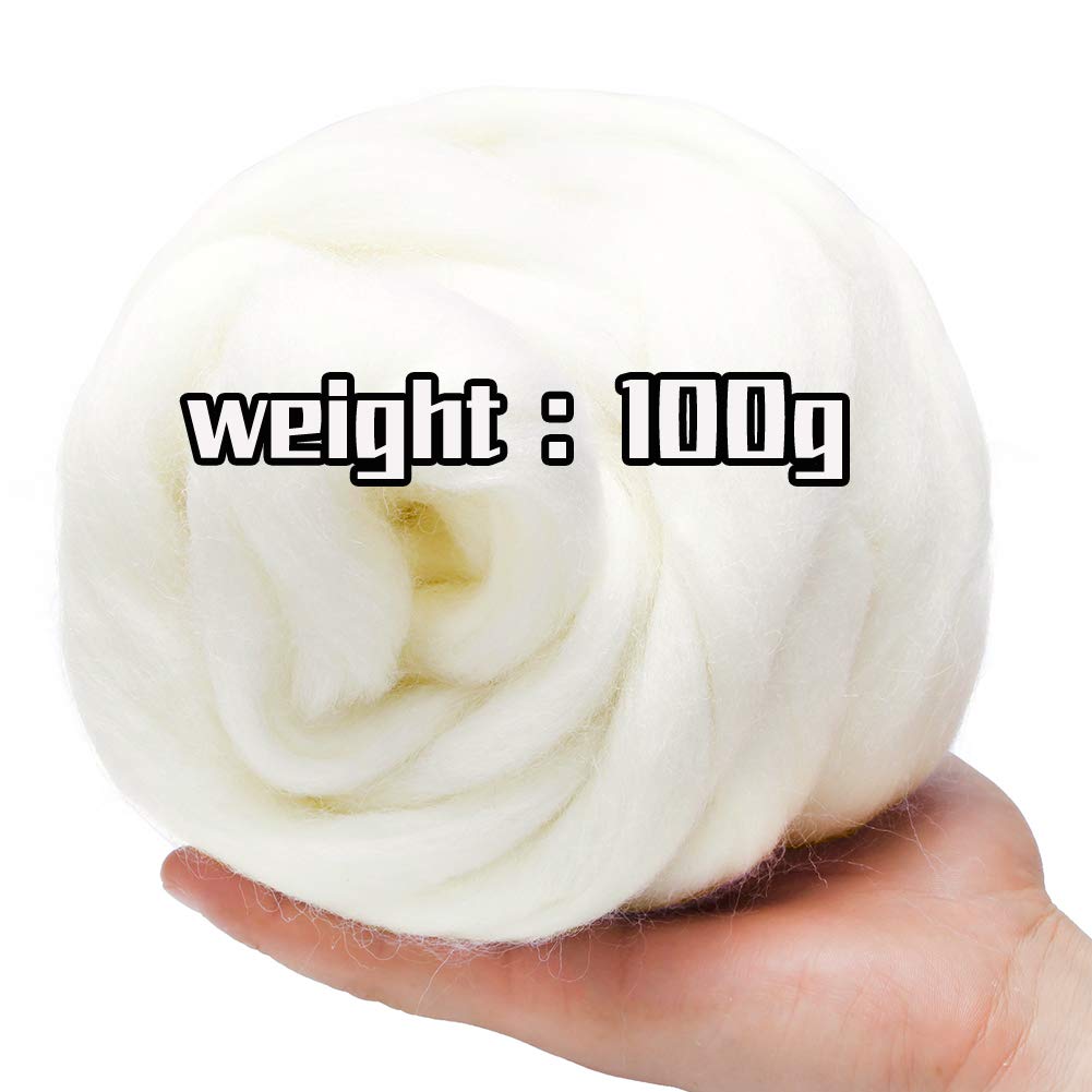 3.53oz Needle Felting Wool Roving for Needle Felting White Felting Wool | Wool Roving Bulk Roving Wool for Felting Pure Wool Chunky Yarn Spinning Wet Felting Diy Hand Spinning