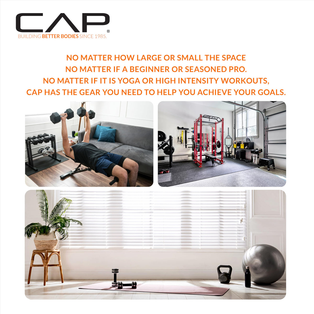 CAP Rubber Coated Dumbbell Weights, Free Weights for Home Gym Strength Training, Anti-Roll Hex Dumbbells with Black, Chrome & Comfort Grip Handles, Singles