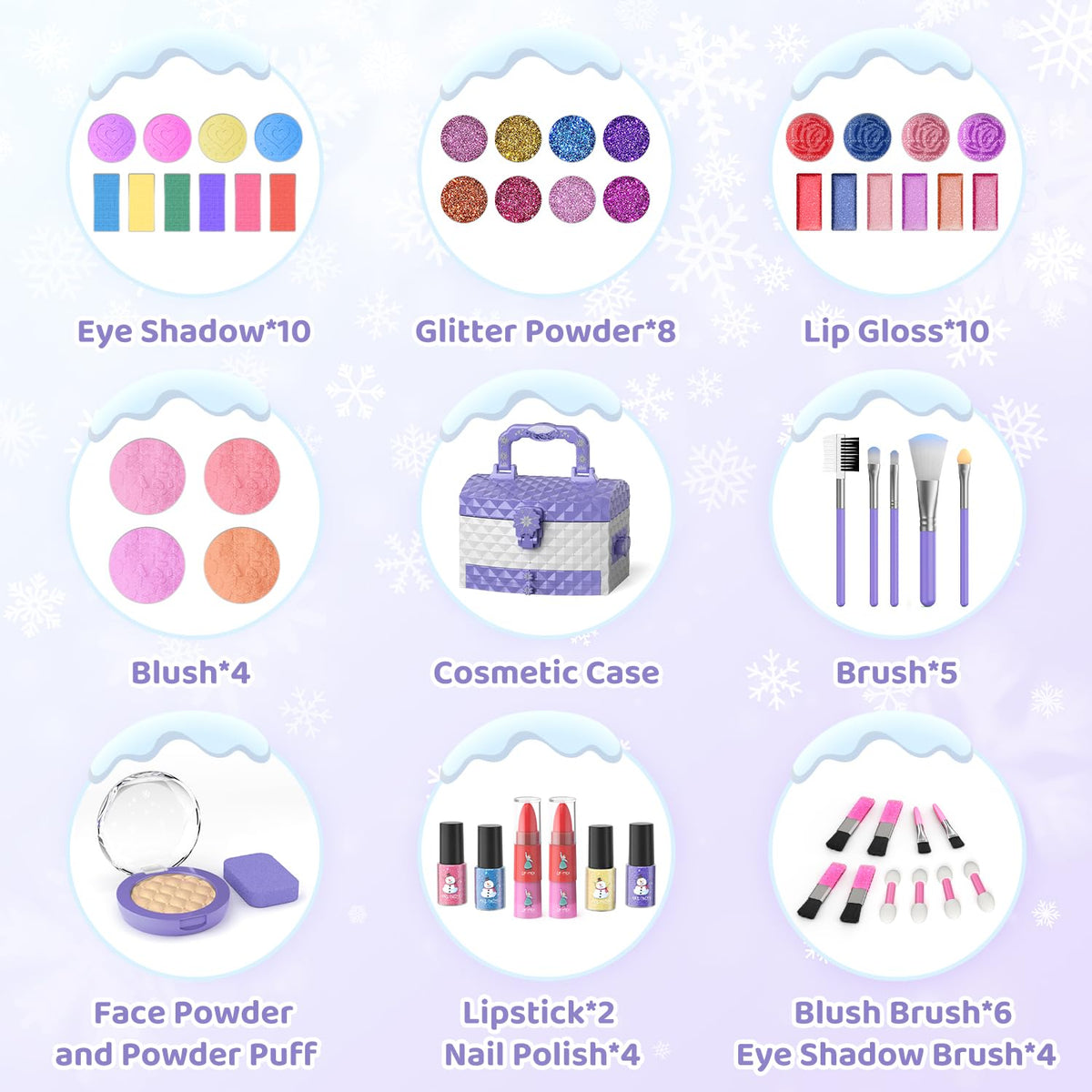 56 Pcs Kids Makeup Set for Girls, Washable Real Cosmetic Toddler Makeup Kit | 2026 New CPF Sustainable Materials, Safety & Non-Toxic, Frozen Toy Birthday Gift for 3 4 5 6 7 8 9 10 11 12 Year Old (Purple)