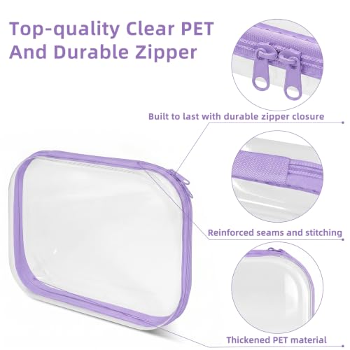 CarryEpic Clear Hard Shell Zipper Cases (5 Packs), Plastic Hard Sided Zippers Pouches Clear Hardshell Pencil Case For Storage, Diaper Bag Organizer Bliss Bins 4*Small/1*Medium, Purple