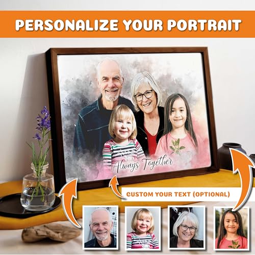 Custom Pencil Drawing from Photos – Charcoal Style Portrait – Merge Family Photos, Add Passed Loved One – Memorial Gift with Angel Wings – Personalized Canvas from Picture – In Memory of Mom