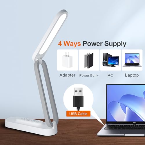 Giryuhd LED Desk Lamp for Office Home & Battery Operated Lamp Rechargeable Lamp Foldable & Portable Light, LED Desk Light Strip, 3 Brightness Dimmable Small Desk Lamp Wireless Reading Lamp (White)