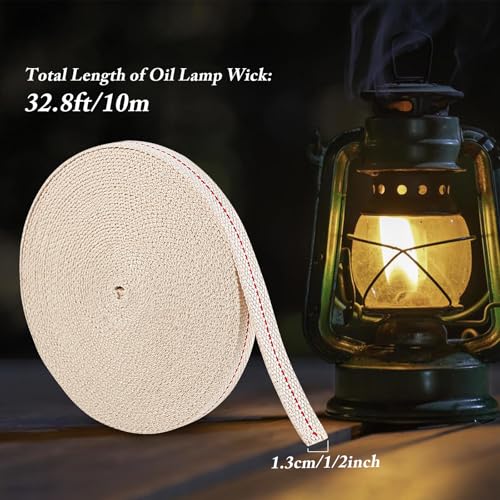 32.8 Feet Oil Lamp Wicks, Each Roll is 1/2-inch Wide Wicks for Oil Lamps, Cotton Oil Lamp Wick Can Be Used As Fuel for Kerosene Lamps, Lanterns and Oil Lamps