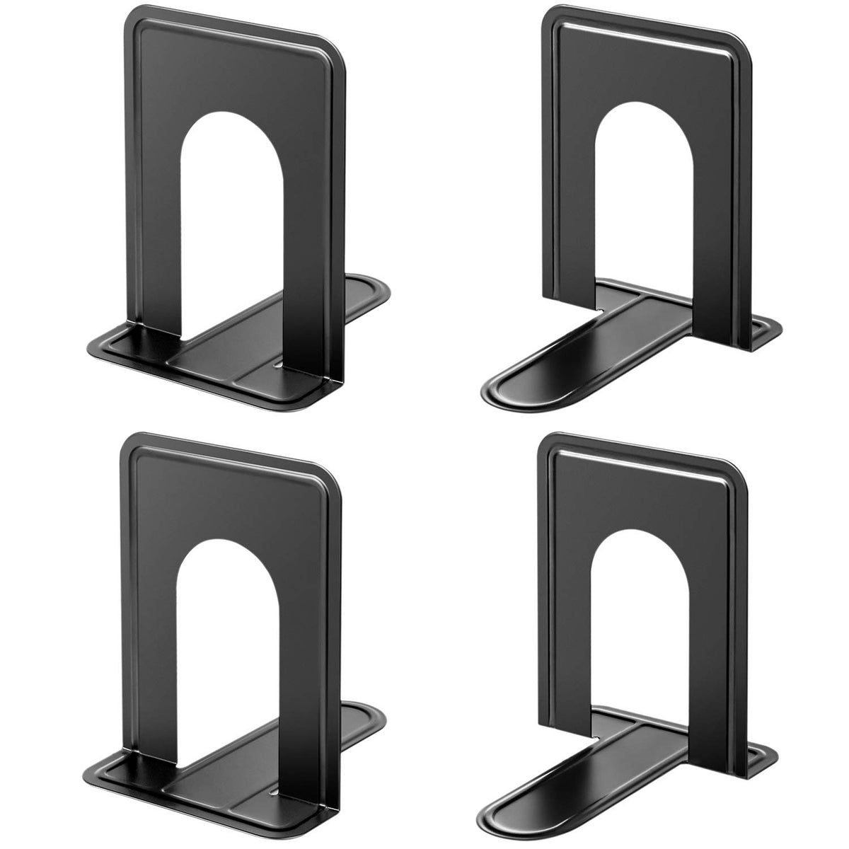 MaxGear Matte Painted Book Ends, Heavy Duty and Sturdy Bookends for Shelves | Office Non-Skid Metal Book End Stopper for Books/CDs/DVDs, 6 x 4.6 x 6 in, Black, 2 Pairs/4 Pieces, Large