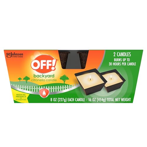 OFF! Backyard Citronella Outdoor Candle, 8 oz (2-Pack) | Reduces the Presence of Mosquitoes and Insects, Up to 30 Hour Burn Time Per Candle, Patio and Backyard Use, Ambient Glow