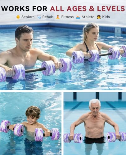 HAPBEAR 3-in-1 Aquatic Exercise Dumbbells, Adjustable Water Weights for Pool Exercise, High-Density EVA Foam Barbell for Water Aerobics Equipment, Physical Therapy & Joint-Friendly Strength Training