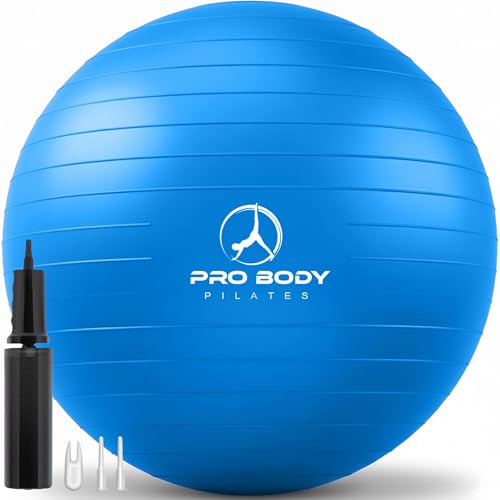 ProBody Pilates Yoga Ball - Gym Grade Exercise Ball | Sizes 45/55/65/75/85 cm, 330 lb Load, CA 10P Cert, PT & Prenatal Use, Recommended by OBs, Pump
