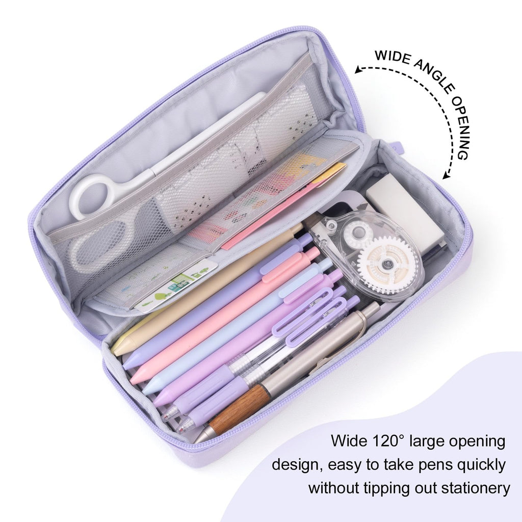 CICIMELON Pencil Case, Wide Opening Pen Pouch Bag for School Supplies | Compact Size, Multi-compartment Pencil Pouch Storage Organizer Bag for Students College Office, Purple