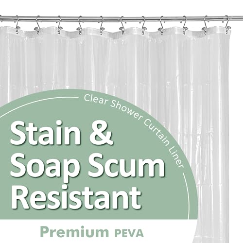 Barossa Design Oeko-tex Certified Shower Curtain Liner Standard Size, Clear | Waterproof PEVA, Rustproof Grommets, 3 Bottom Magnets, Cute Lightweight Bathroom Curtain, Fits Standard Tub 72" Length